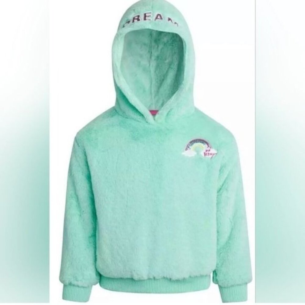 Betsey Johnson Girl’s  Size M Teal Sherpa Hooded Pullover Jacket Sweatshirt